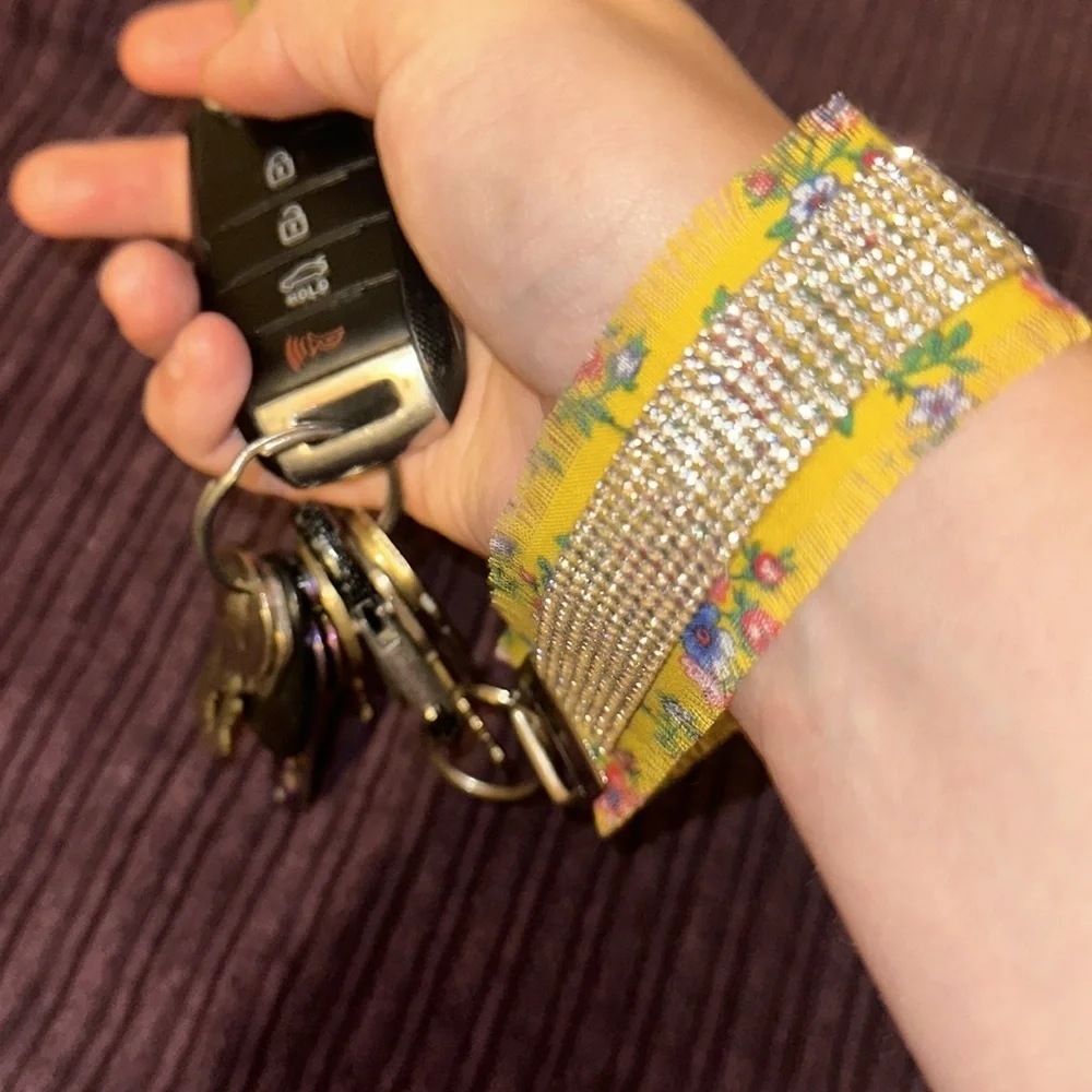 Frayed Rhinestone Wristlet Keychain. - Picture 2 of 2